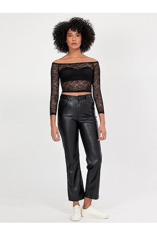 Ltb Dantel Omuzu Açık Crop Top Sweatshırt Siyah 013198124261622 - 200