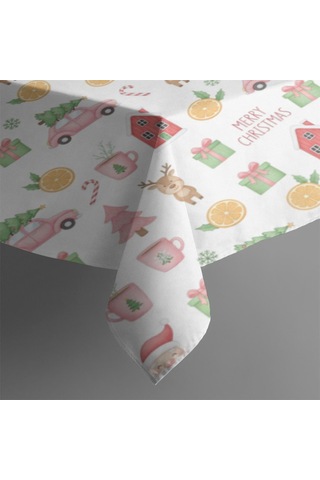 Noel Desenli Dikdörtgen Masa Örtüsü 60x84 İnç, Su Geçirmez Ve Leke Tutmaz Noel Baba Noel Araba