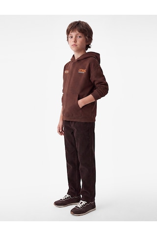 Koton Uzun Kollu Üç İplik Kapşonlu Baskılı Kanguru Cep Detaylı Sweatshirt Kahverengi 7wkb10473tk Kahve