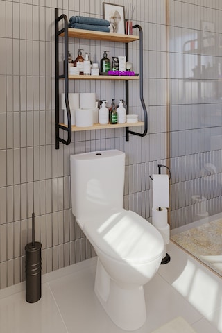 Morpanya Elony Klozet Üstü Düzenleyici Raf Banyo Düzenleyici Raf Klozet Üstü Raf Banyo Raf Dolap Ceviz