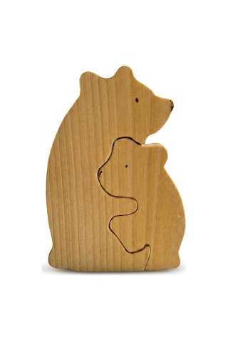 Simdale Wood İsimli Ahşap Anne Ve Yavru Ayı Puzzle - Geçmeli Montessori Oyuncak