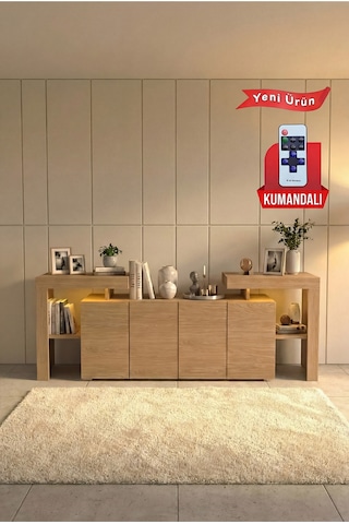 Burc Ledli Konsol 200 Cm Meşe