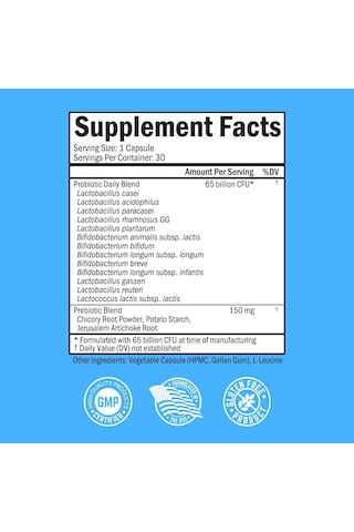 Bioschwartz Probiotic 65 Billion Probiotics With Prebiotic For Women & Men - Lactobacillus Acidophilus Digestive Health 30 Caps Aromasız