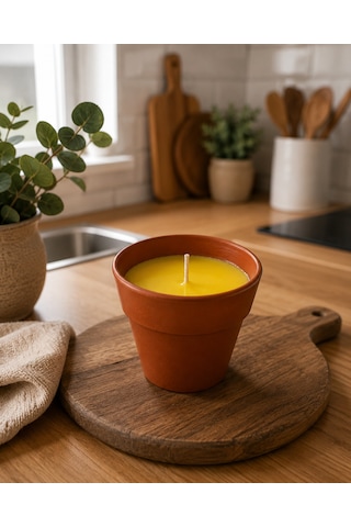 Saksı Tasarımlı Citronella Mum Limon Kokulu Sinek Uzaklaştıran Mum Aromaterapi Mum Turuncu