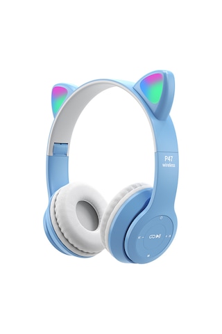 P47m Cat Ear Çocuk Baş-kulak Bluetooth Kulaklık-mavi