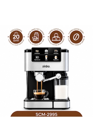 Siyah - Krom Espresso Kahve Makinesi 6 Farklı Kahve 1.5lt Su Hazne - 500ml Süt Hazne 1350w Scm-2995 5250