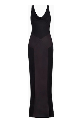 United Colors Of Benetton Because Of Alice Cowl Neck Satin Panel Gown Draped Bias Cut Maxi Dress Kadın Elbise Siyah