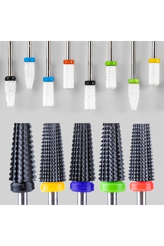 Trendooze Siyah 5 İn 1 Seramik Tırnak Matkap Ucu - Gümüş Renkli, Elektrikli Matkap İçin