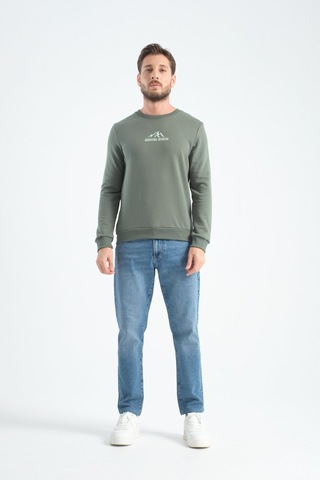Shooter Sportwear Ribey Tekstil İth.ihr.san.tic.ltd.şti Erkek Üç İplik Sweatshirt Şardonsuz Pamuklu Regular Fit Bisiklet Yaka Spor Sweat Haki