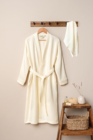 Unisex Kimono Müslin Bornoz + Havlu Seti Ekru-ekru Ekru