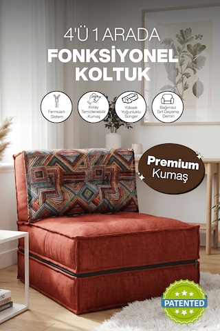 Reyo Pufymax Comfy Plus Koltuk Minder Modüler Yer Koltuğu Sırt Destekli Berjer 75x75x85cm Yıkanabilir Fermuarlı Kiremit