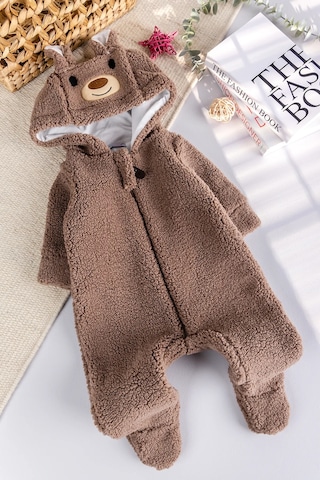 Babymod Kapüşonlu Welsoft Peluş Kışlık Kız/erkek Bebek Tulum Kahverengi