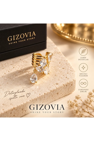Gizovia Gold Renk Kristal Taşlı Sallantılı Kıkırdak Küpe Altın
