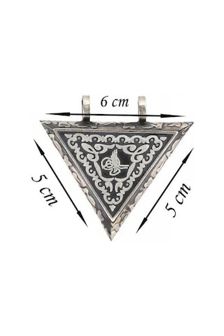 925 Ayar Gümüş Üçgen İçi Açılabilen Tuğra Muskalık Gümüş Kolye T6058 599599 Gümüş