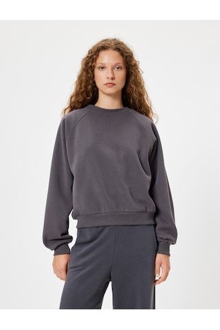 Koton Basic Oversize Sweatshirt Bisiklet Yaka Uzun Kollu Ribanalı Şardonlu Antrasit 5wal10103ık Antrasit