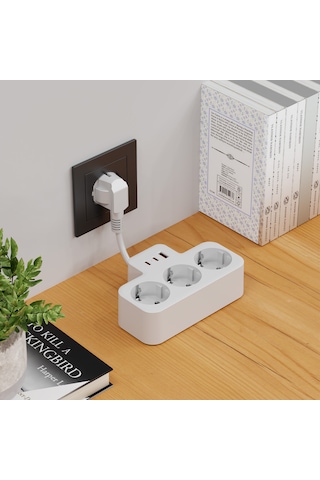 S-link Prz07 Beyaz 3 Soketli 15mm 1 Usb 2 Type-c Pd20w 1050 Joule Tam Bakır Kablolu Akım Korumalı Priz 0.25 CM