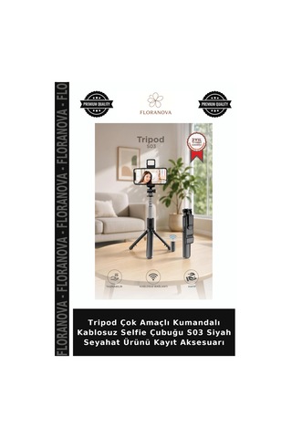 Tripod Çok Amaçlı Kumandalı Kablosuz Selfie Çubuğu S03 Siyah Seyahat Ürünü Kayıt Aksesuarı