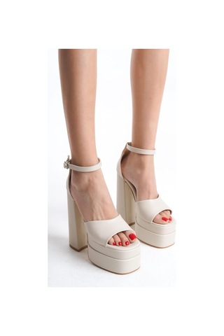 Preshley Kadın Elina Tek Bantlı Bej Cilt 15 Cm Platform Topuklu Ayakkabı Bej