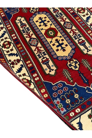 El Dokuması Kafkas Halısı 135x210 Kök Boyası %100 Yün Halı Lacivert