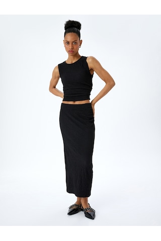 Koton Dokulu Slim Fit Bisiklet Yaka Kolsuz Bluz Siyah 5sak70005uk Siyah