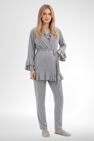 Mecit Pijama Mecit 6403 Sabahlıklı Lohusa Pijama Takımı Gri
