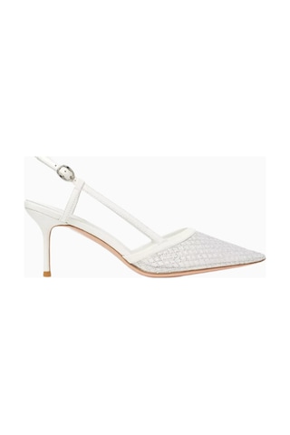 Nicoli Joel 75 Kristal Slingback Topuklu Ayakkabı, Işıltılı Mesh Tasarım Beyaz