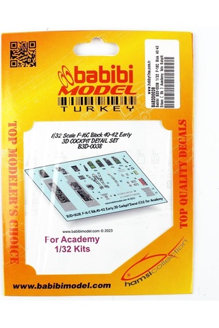 Babibi Bd3-0038 1/32 Ölçek, F-16c Blok 40-42 Erken İlk Academy İçin Kokpit Seti, Dekal Çıkartma-34569