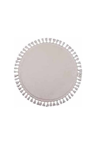 Modern Dekoratif Yuvarlak Puffy Peluş Ponpon Saçaklı Salon Oturma Odası Halısı Krem