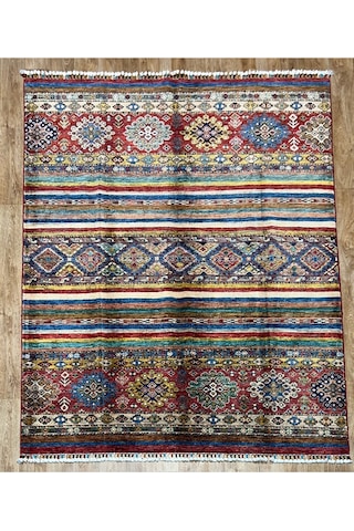 El Dokuma Afgan Halısı Çok Renkli