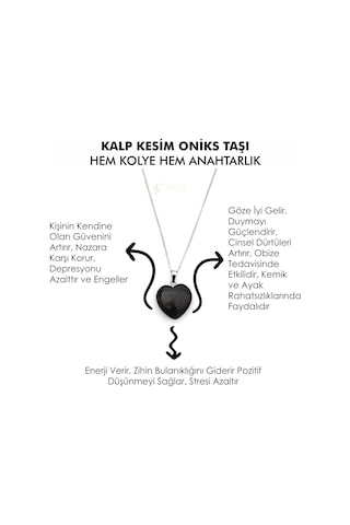 Mystic Energy Doğaltaş Oniks(Onix) Kalp Kesim Kolye & Anahtarlık Siyah