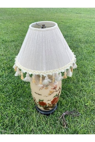 Gül Motifli Antika Porselen Abajur 70 CM