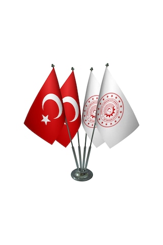 Masa Üstü Sanayi ve Teknoloji Bakanlığı Bayrağı Türk Bayrağı Dört