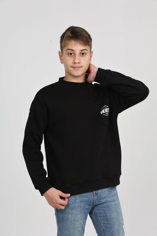 Toontoy Kids Toontoy Erkek Çocuk Cep Skate Baskılı Sweatshirt Siyah