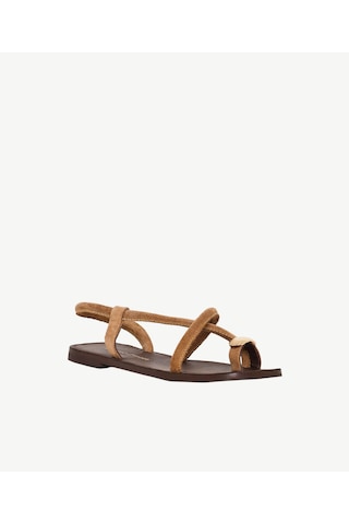 Yargıcı İnce Bantlı Tek Parmak Süet Sandalet 26ykay4002x 057 Taba