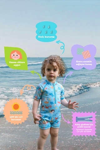 Soleda UV Korumalı UPF 50+ Bebek Çocuk Mayosu Journey Under The Sea Mavi