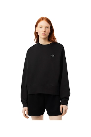 Lacoste Oversized Cotton Womens Sweatshirt Bol Kesim Bisiklet Yaka Pamuklu Kadın Sweatshirt Siyah