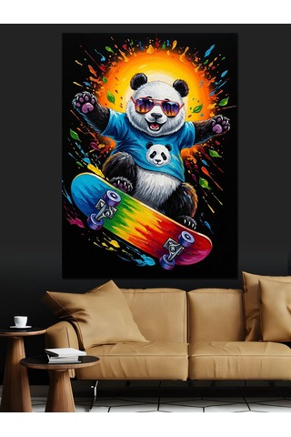 Kaykaycı Panda Skater Panda Dekoratif Kanvas - Mdf Ahşap Tablo