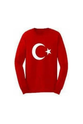 MODAVALS 23 NİSAN 19 MAYIS 29 EKİM 10 KASIM OKUL GÖSTERİ UNISEX ÇOCUK AY YILDIZ BASKILI UZUN KOL BADİ - KIRMIZI