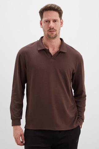 Fullamoda Basic Apaş Yaka Modal Sweatshirt Kahve
