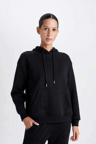 DeFacto Relax Fit Kapüşonlu Kanguru Cepli Kalın Basic Düz Siyah Sweatshirt W1240AZ24WNBK81 Siyah
