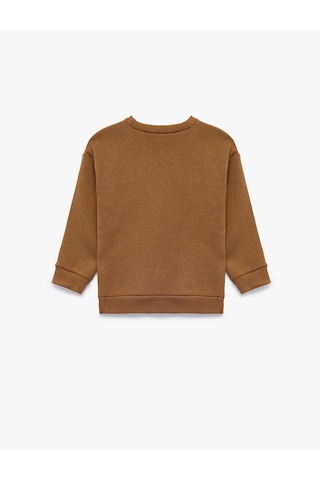 Koton Uzun Kollu Üç İplik Oversize Bisiklet Yaka Ayıcık Baskılı Sweatshirt Kahverengi 7wmb10094tk Kahve