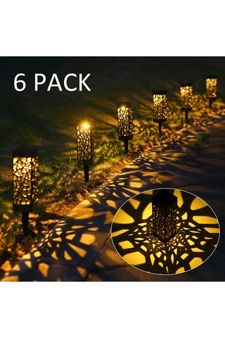Qingmipy Güneş Enerjili Bahçe Aydınlatma Lambası - 6 Adet Sıcak Beyaz Işık, Ip65 Suya Dayanıklı, Dekoratif Delikli Desen Sıcak Beyaz
