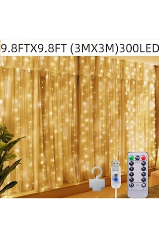 300 Ledli 10 Sarkıt Perde Led Işık-8 Fonksiyon, Uzaktan Kumandalı, 3x3 Metre Çok Renkli