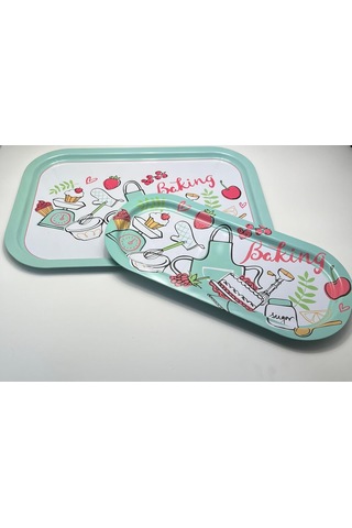 2'li Metal Tepsi Seti Baking Desenli Sku: Smg8690010561923 Açık Mavi