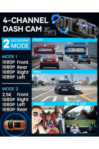 Iıwey N5 Araç Kamerası 4 Kanallı 360 Araba İçin Kamera - 1080p Ön, Arka, İç, Yanlar - Gece Görüşü, G-sensörü, Park Modu, 5g Wifi Ve Uygulama, Dahil. 128gb Sd Kart