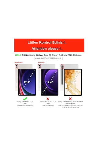 Samsung Galaxy Tab S9 Plus 12.4 Sm-x810 Kılıf Pu Deri Smart Standlı Case Ekran Koruyucu Set