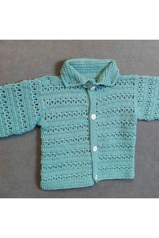 Uretti - Talia 8659 0480 El Örgüsü Koton İp Erkek Çocuk Yeşil Hırka - 6 / 9 Ay Yeşil