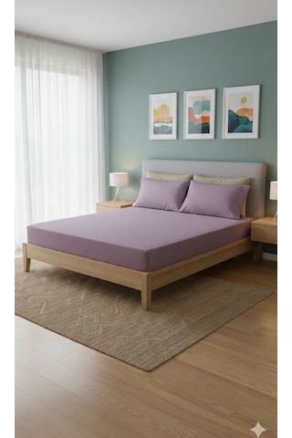 Ranforce Çift Kişilik Lastikli Çarşaf Seti Yastık Kılıflı 180 X 200+30 Koyu Mor