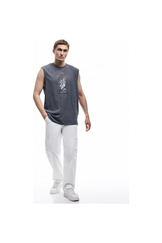 Koton Pamuklu Yıkamalı Bisiklet Yaka Baskılı Kolsuz Tişört Antrasit 5sam30024mk Antrasit