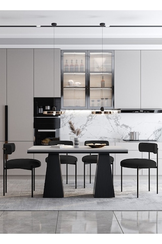 Avvio Venera Lake Mdf Ayak Teddy Sandalye 80x120 Yemek Masası Mutfak Masası 4 Kişilik Masa Sandalye Takım Düz Beyaz